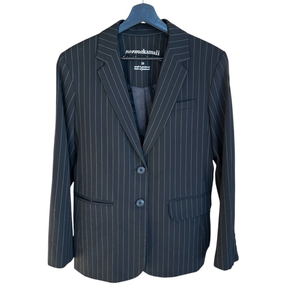 Norma Kamali Pinstripe Two Button Blazer Black White 12 Classic Contemporary - Picture 1 of 4